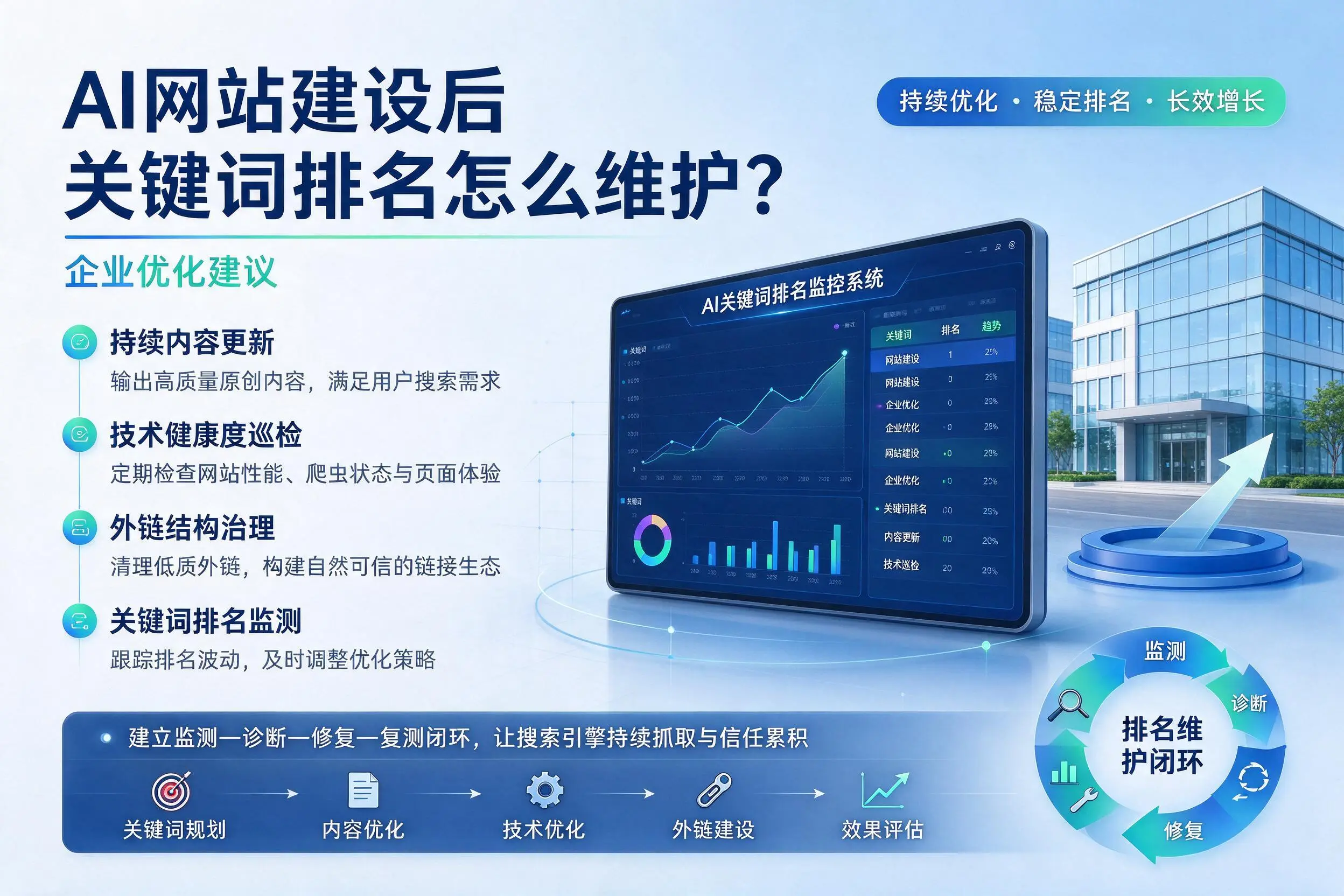 AI网站建设后关键词排名怎么维护？郴州企业优化建议
