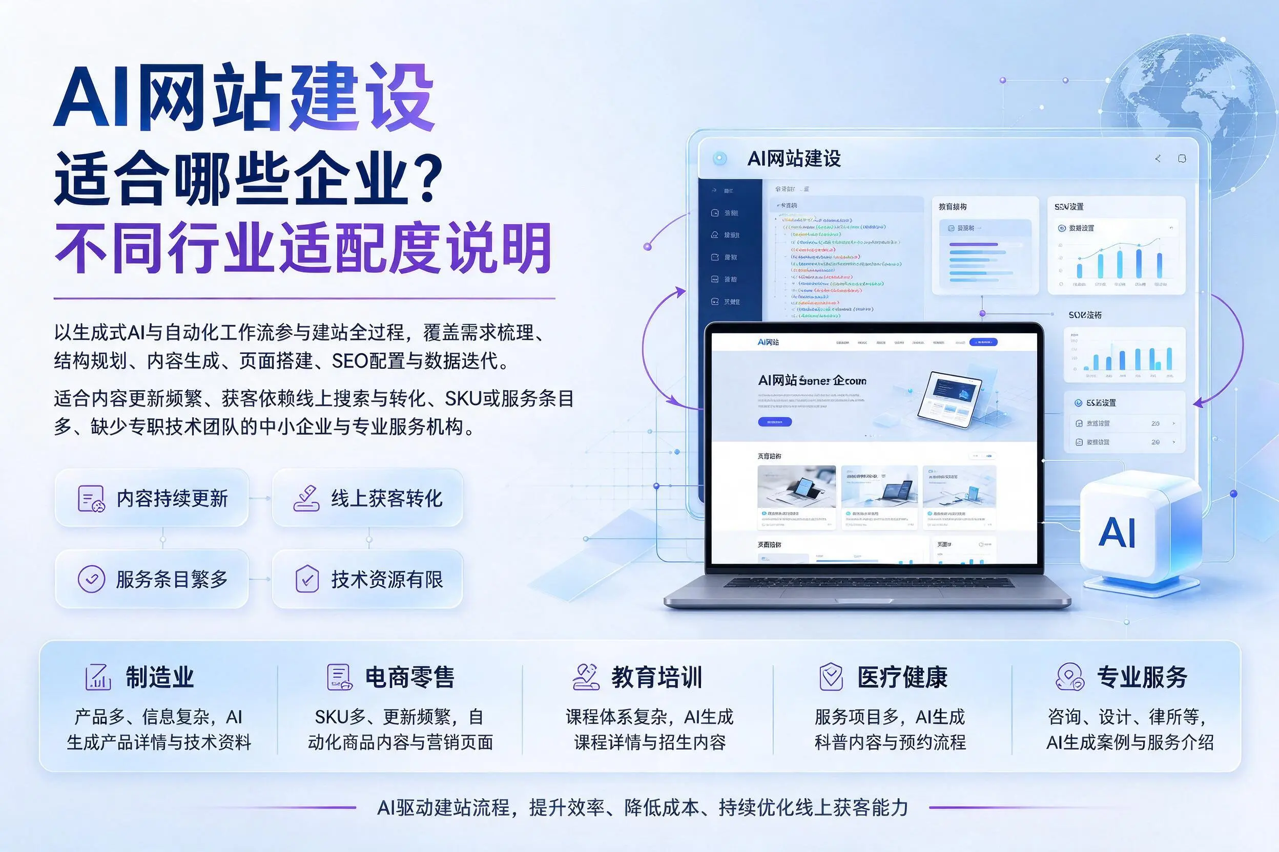 AI网站建设适合哪些企业?郴州不同行业适配度说明